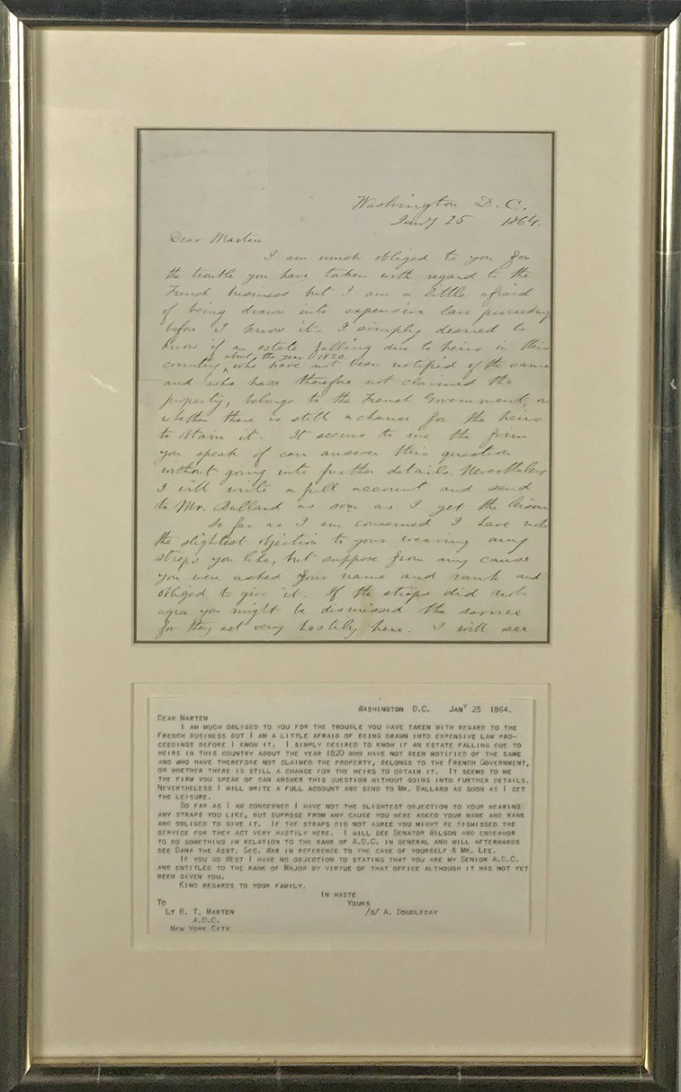 - 1864 Abner Doubleday Handwritten & Signed Letter - Founder of Baseball
