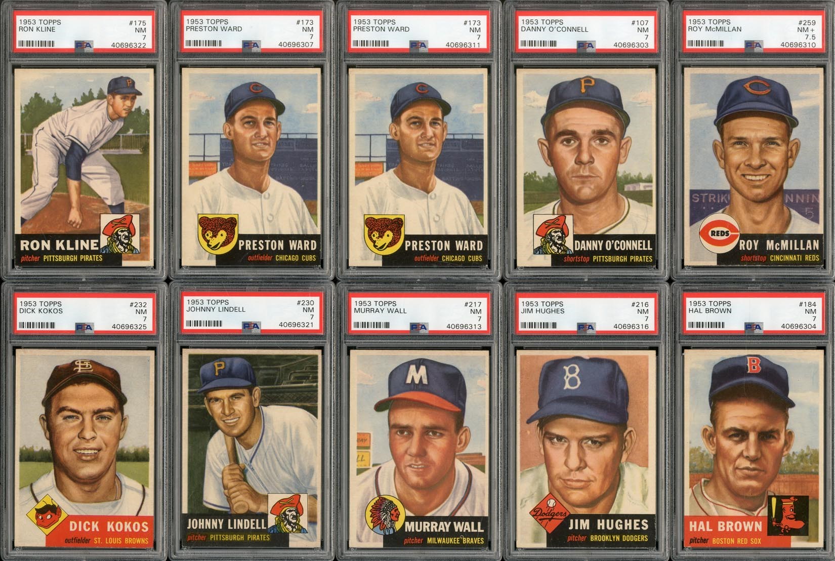 - 1953 Topps PSA NM 7 Graded Collection (15) with Many High Numbers!