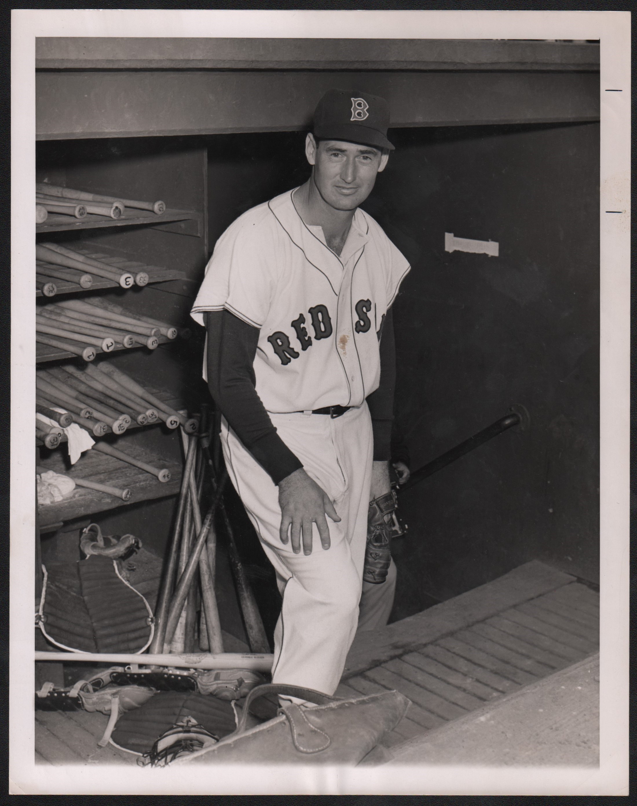 - 1954 Ted Williams Smiling in Dugout Type I Photo