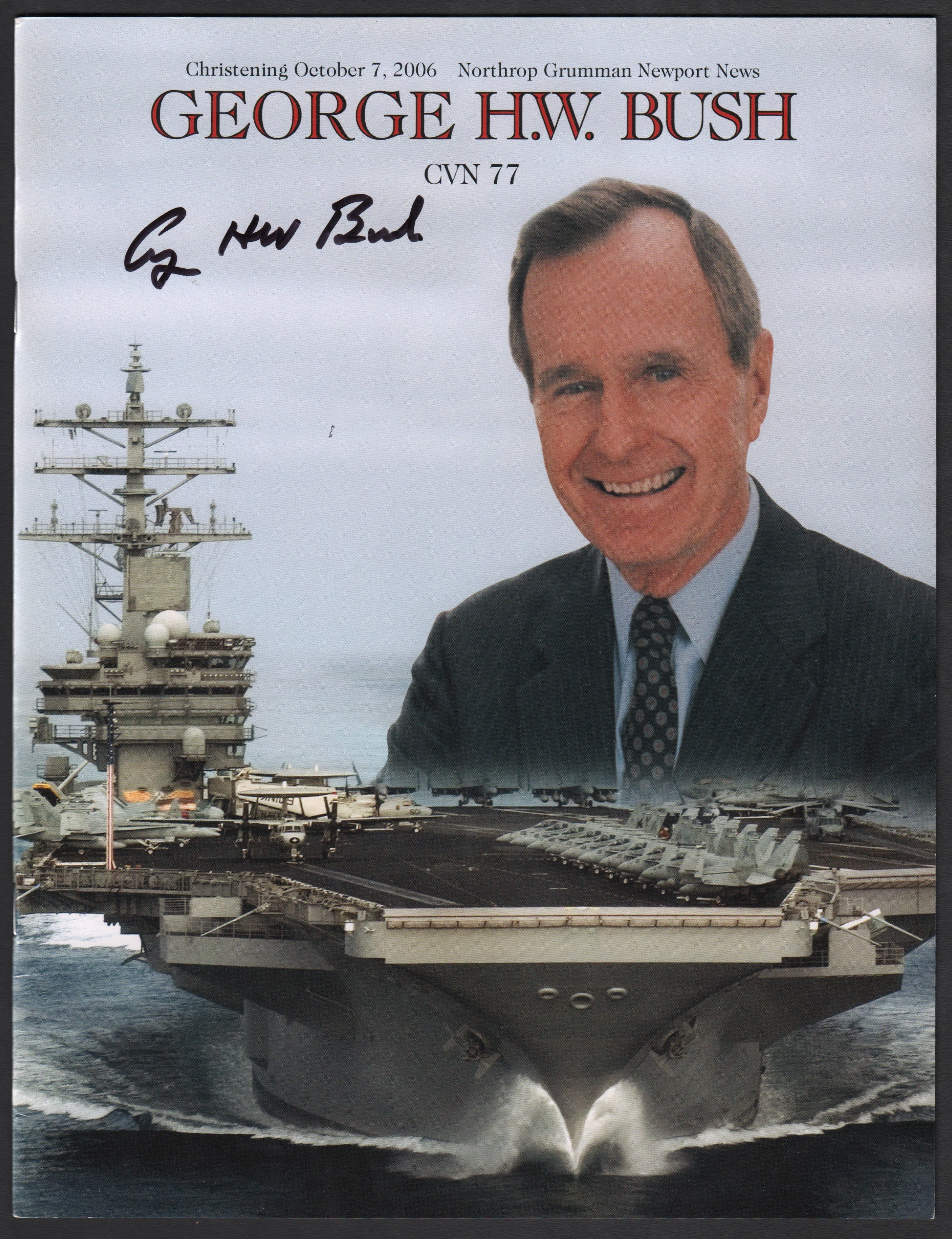 - George HW Bush Signed Program from Christening of Aircraft Carrier (PSA)