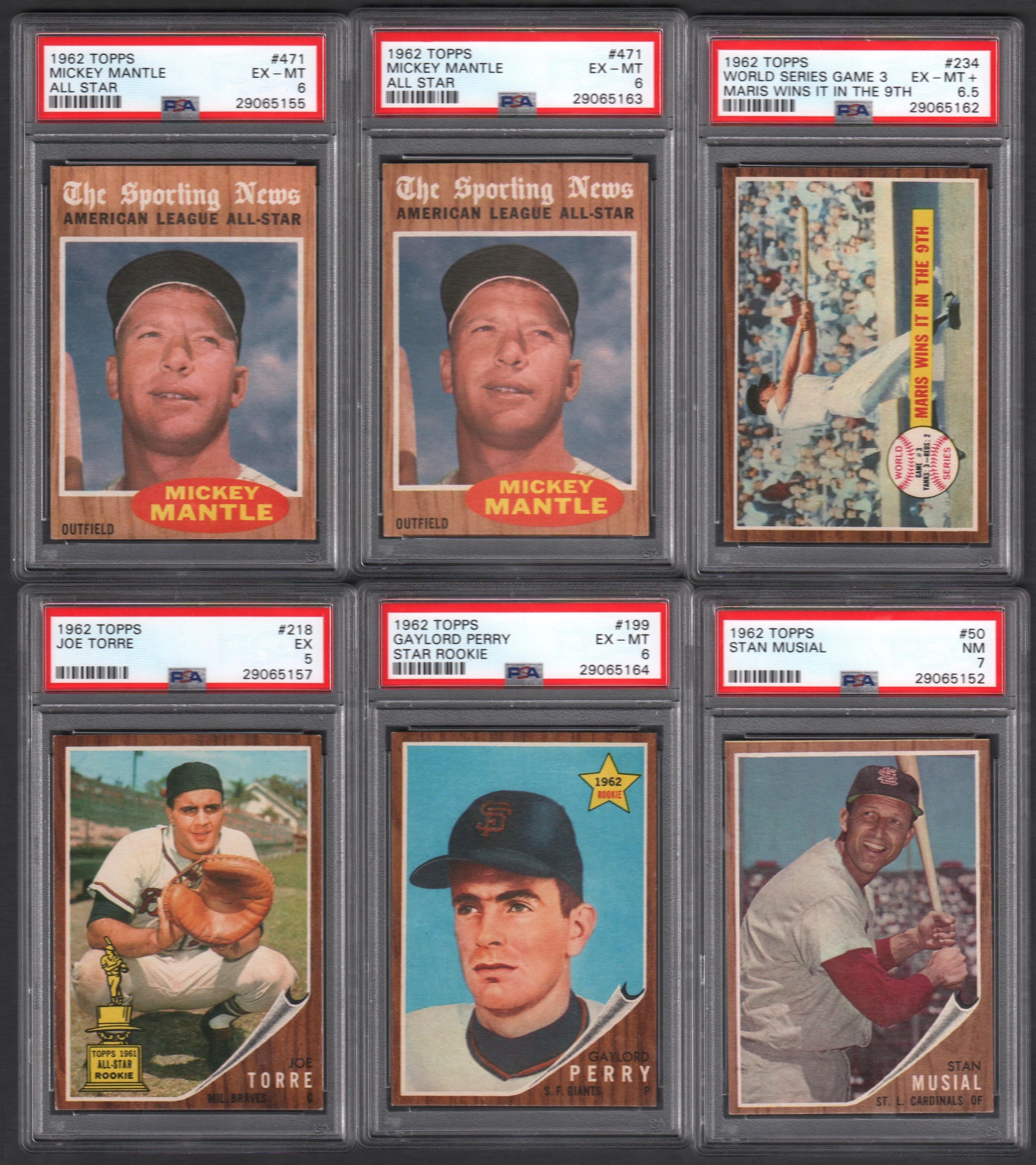 - 1962 Topps PSA Graded Superstar Lot (6) with TWO Mantle's