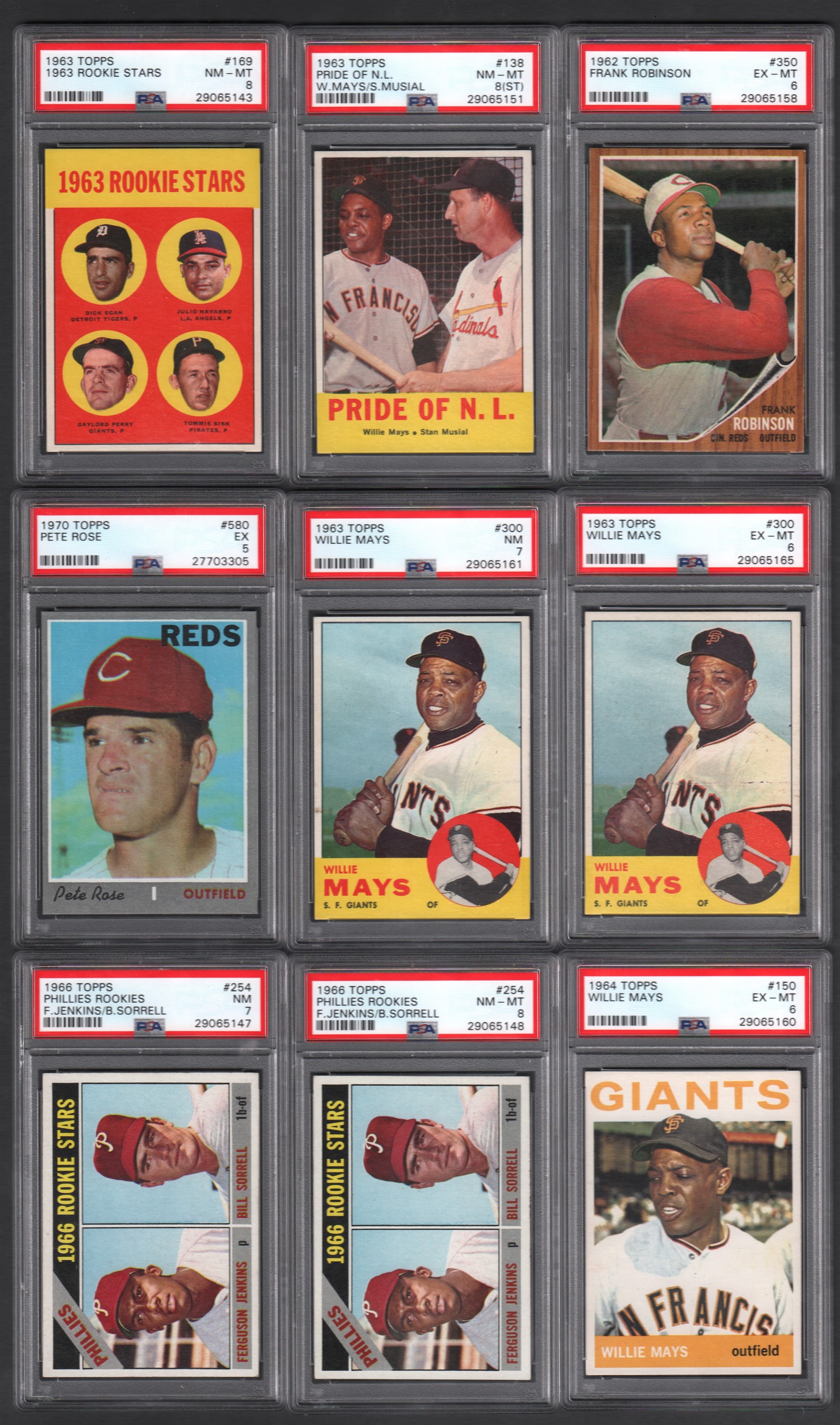 - 1963-1970 PSA Graded HOFer and Superstar Lot (9) with FOUR Mays Cards