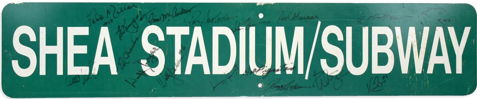 Baseball Autographs - Shea Stadium Subway Sign with 17 New York Mets Signatures