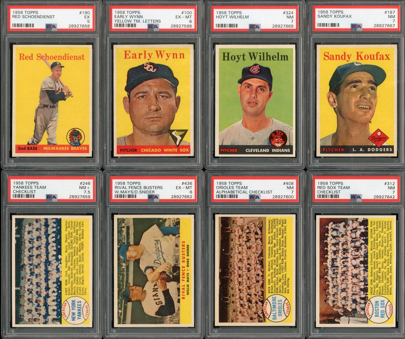 - 1958 Topps PSA Graded Collection (37), with Koufax
