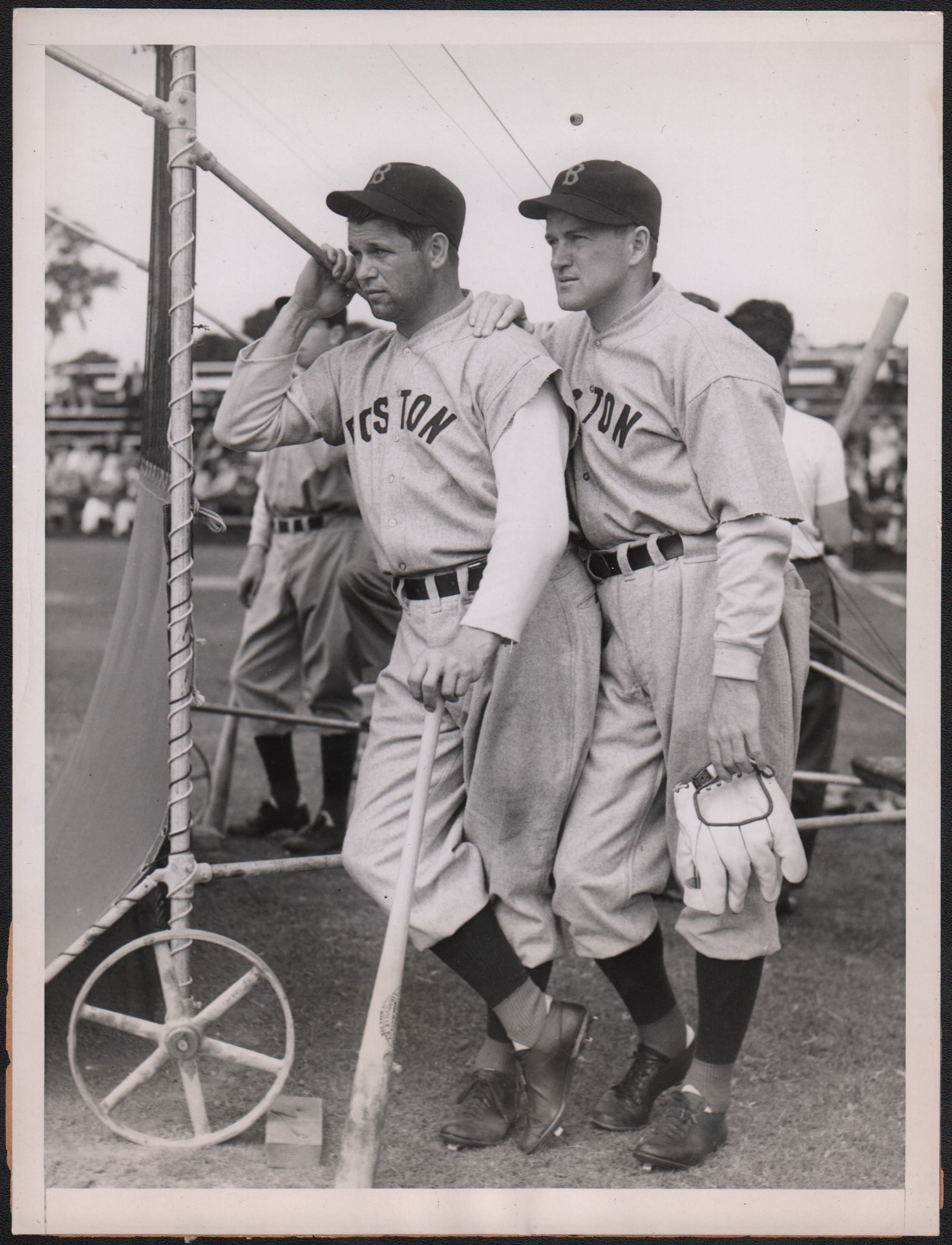 Baseball Photographs - 1936 Jimmie Foxx's First Day w/Boston Red Sox and Joe Cronin Watching Type I Photograph