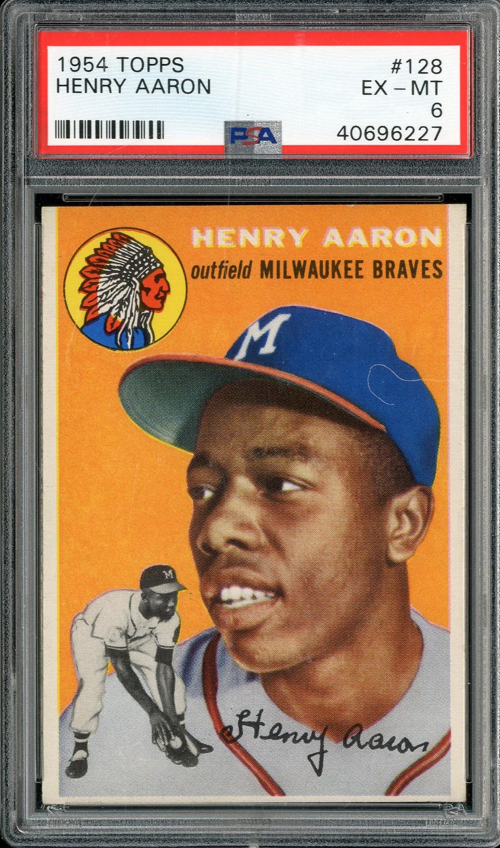 - 1954 Topps #128 Henry Aaron Rookie Card - PSA EX-MT 6