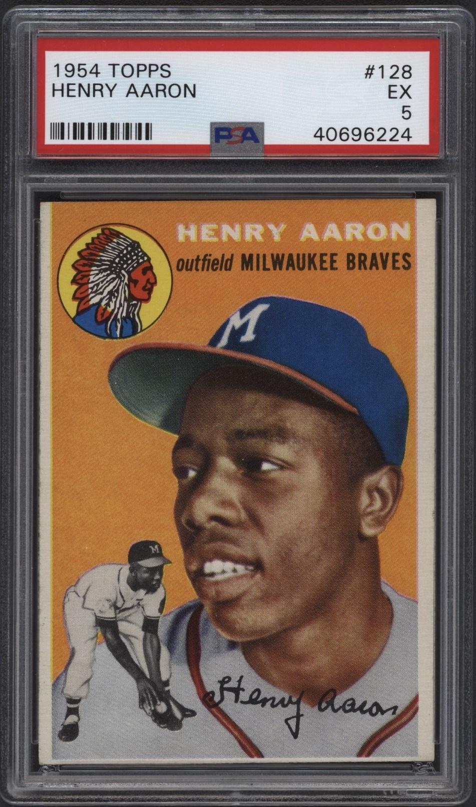 Baseball and Trading Cards - 1954 Topps #128 Henry Aaron Rookie Card - PSA EX 5