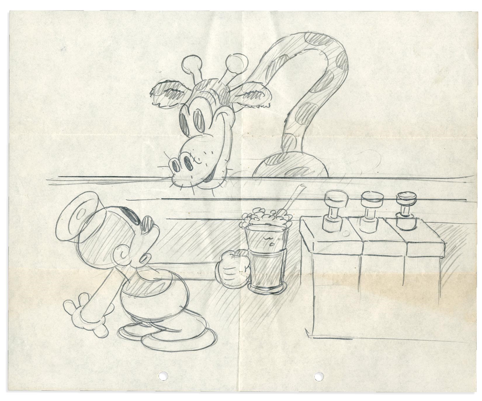 The New Yorker Collection - 1931 "Bosko's Soda Fountain" Original Drawing by Hugh Harman
