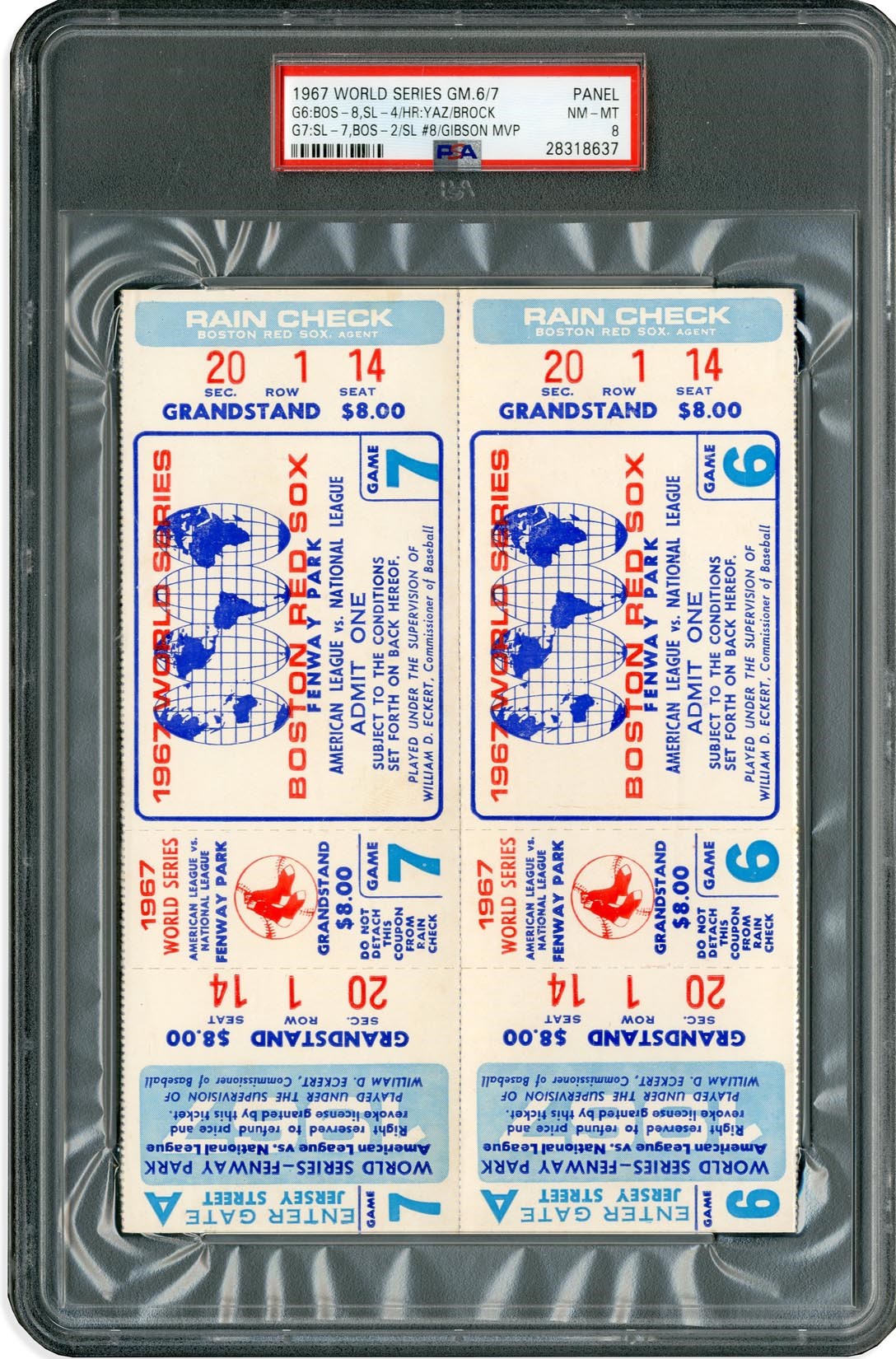 Boston Sports - 1967 World Series Full Tickets Games 6 & 7 - Stunning PSA 8 NM-MT