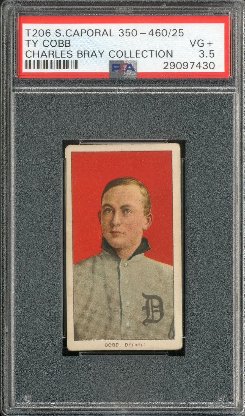 Baseball and Trading Cards - T206 Ty Cobb Red Portrait PSA VG+ 3.5 with Tougher Reverse - The Charles Bray Collection
