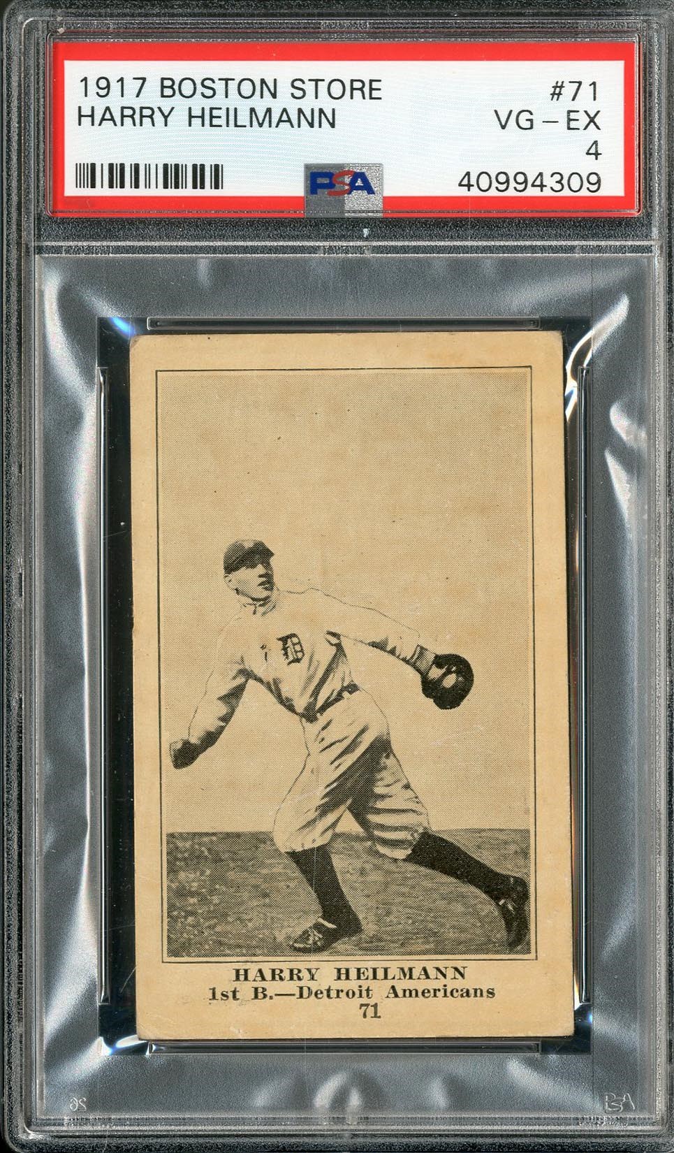 Baseball and Trading Cards - 1917 Boston Store Harry Heilmann #71 PSA VG-EX 4 (Pop 2, One Higher)