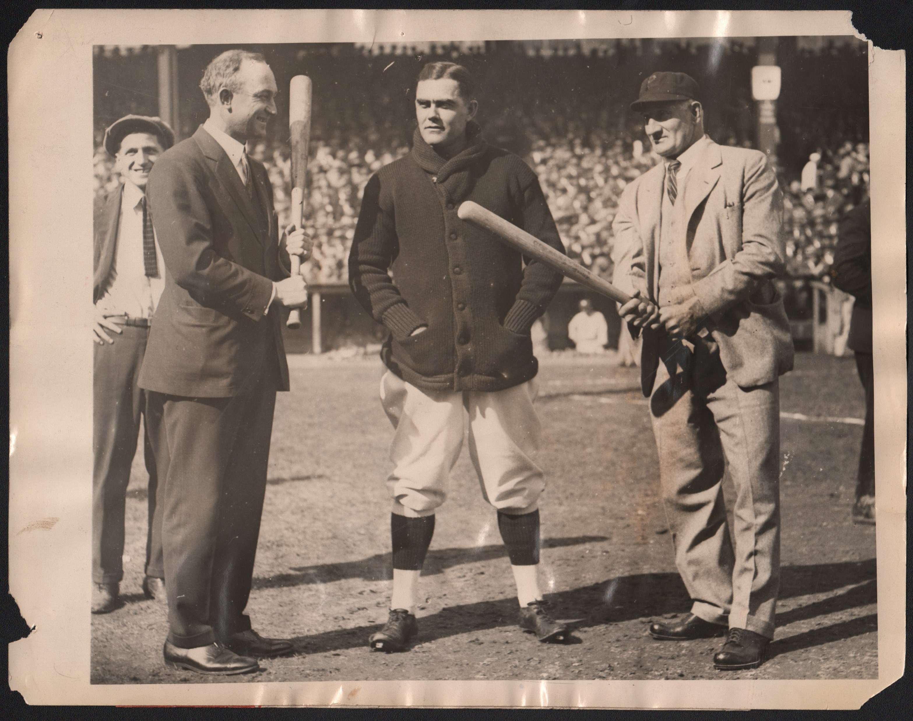 Baseball Photographs - 1925 Ty Cobb & Honus Wagner Compare Bats Type I Photograph