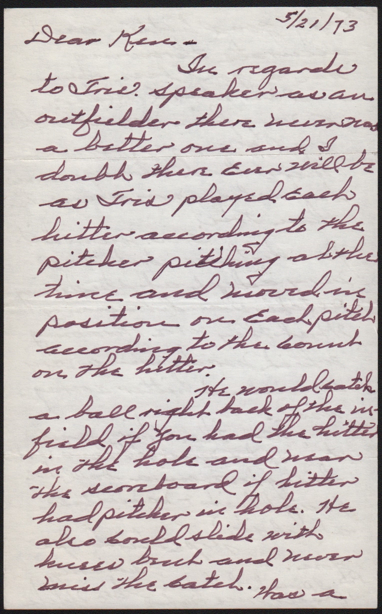 - George Uhle Hand Written Letter w/Tris Speaker Content