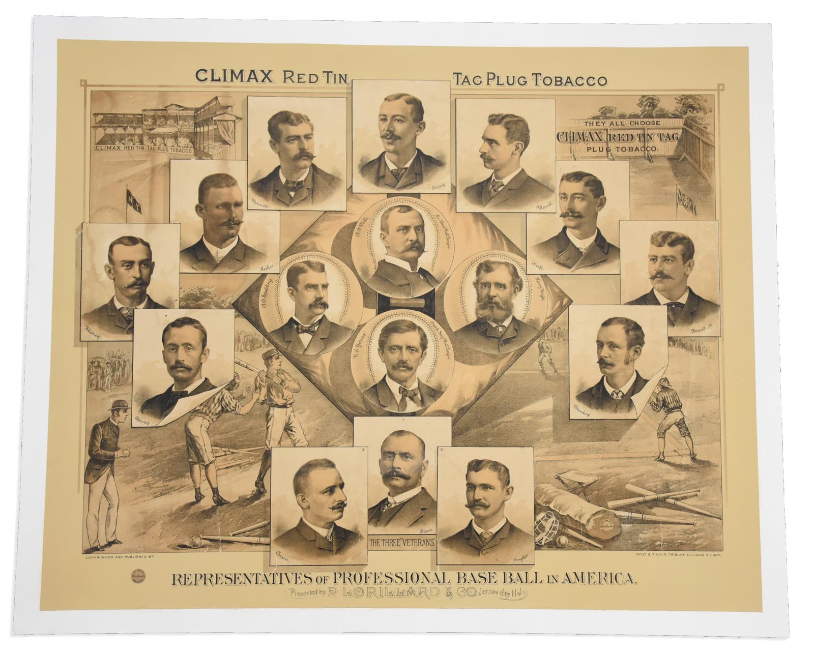 Early Baseball - 1884 Climax Tobacco Baseball Advertising Print "Representatives of Professional Base Ball in America"