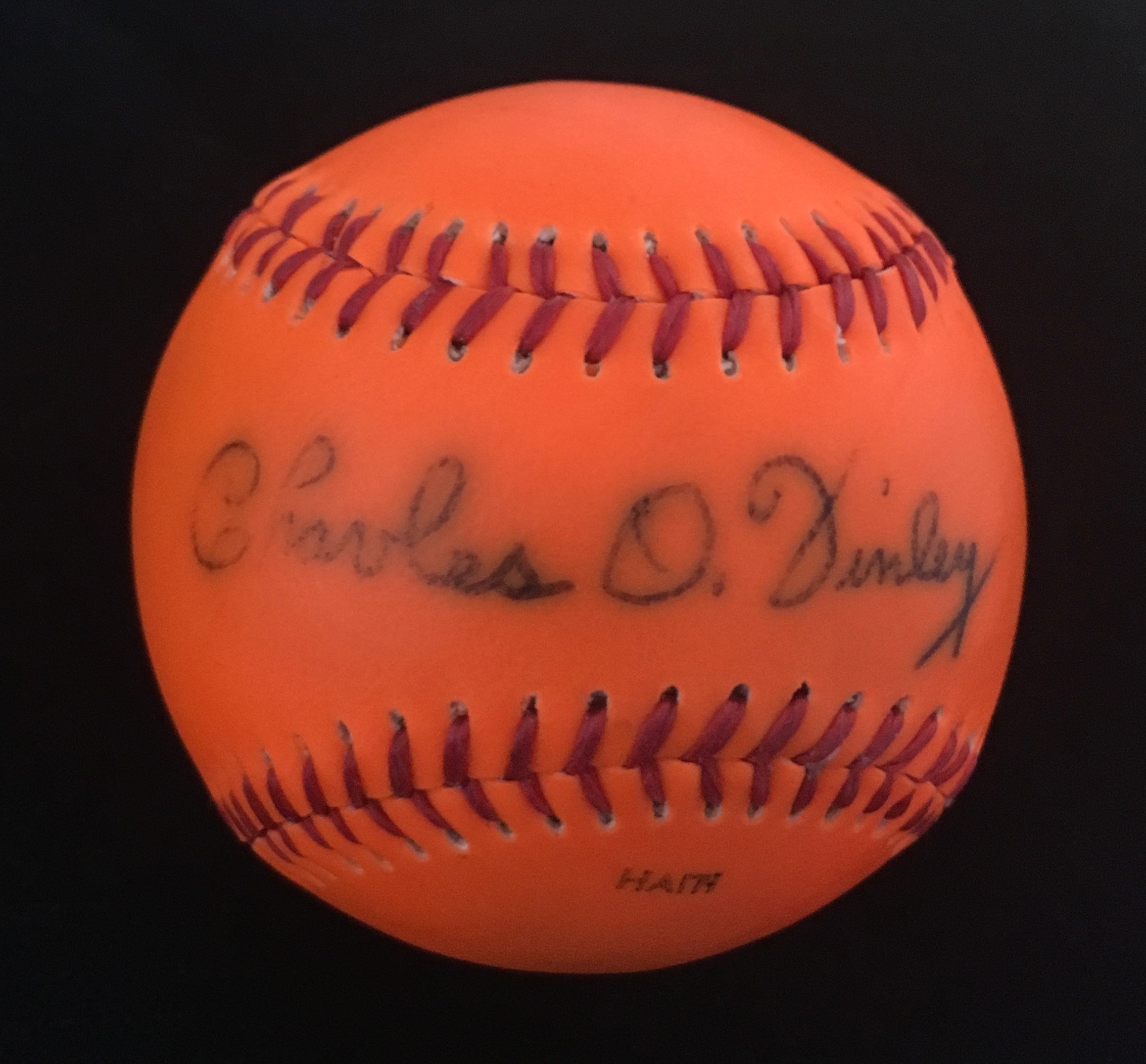 Charles O'Finley Signed Official Orange Baseball