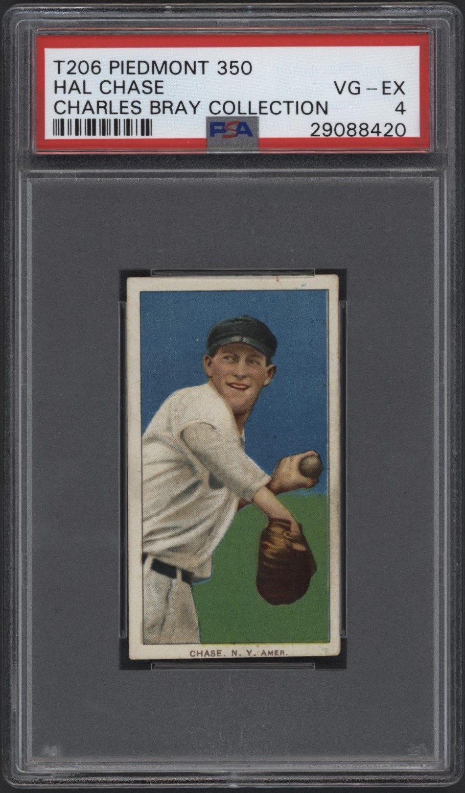 Baseball and Trading Cards - T206 Piedmont 350 Hal Chase PSA VG-EX 4 From the Charles Bray Collection.