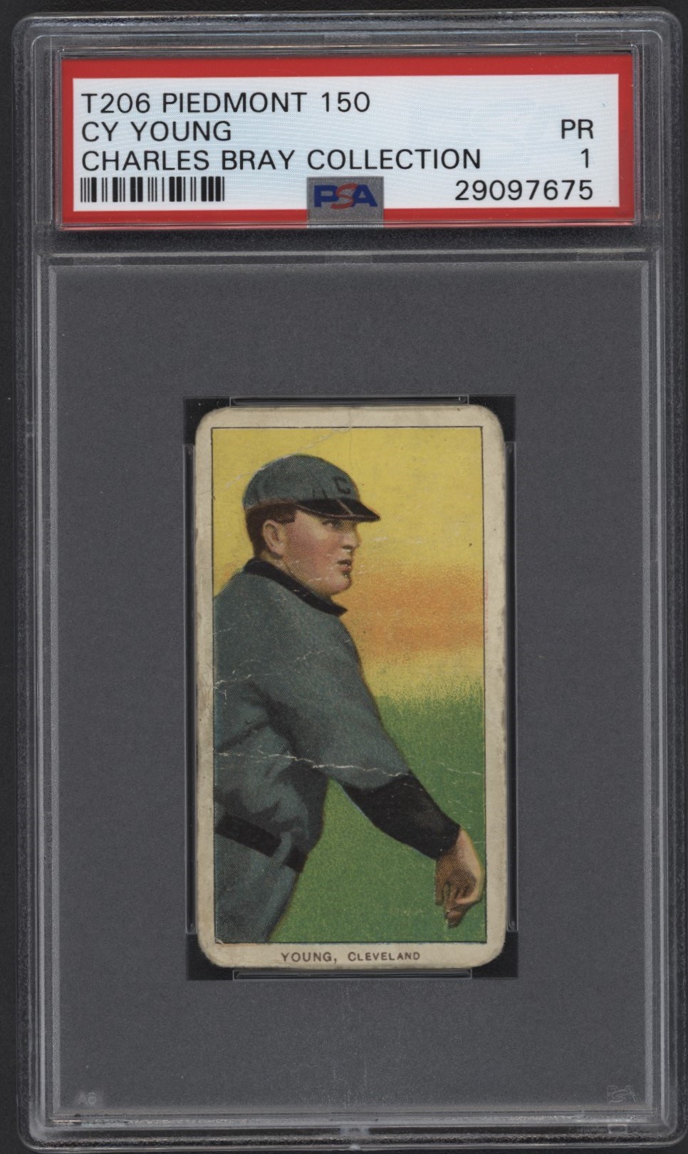 T206 Piedmont Cy Young Bare Hand PSA 1 From the Charles Bray Collection.