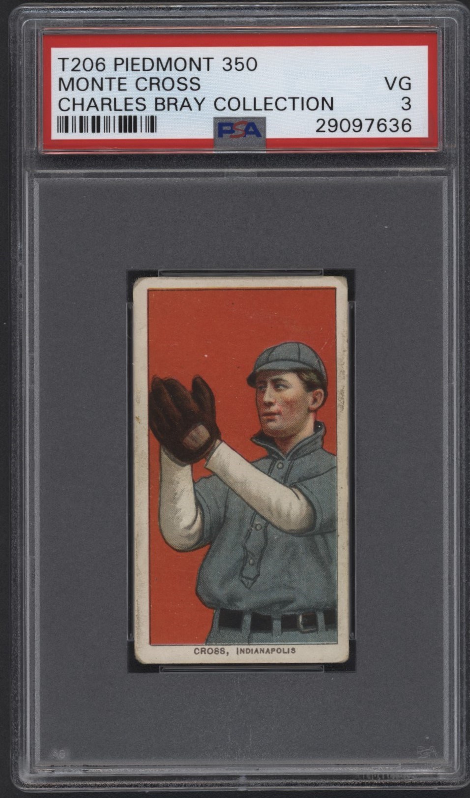 T206 Piedmont 350 Monte Cross PSA 3 From the Charles Bray Collection