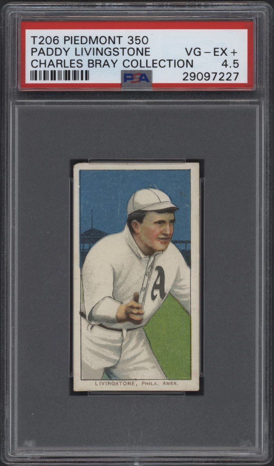 Baseball and Trading Cards - T206 Piedmont 350 Paddy Livingstone PSA 4.5 From the Charles Bray Collection