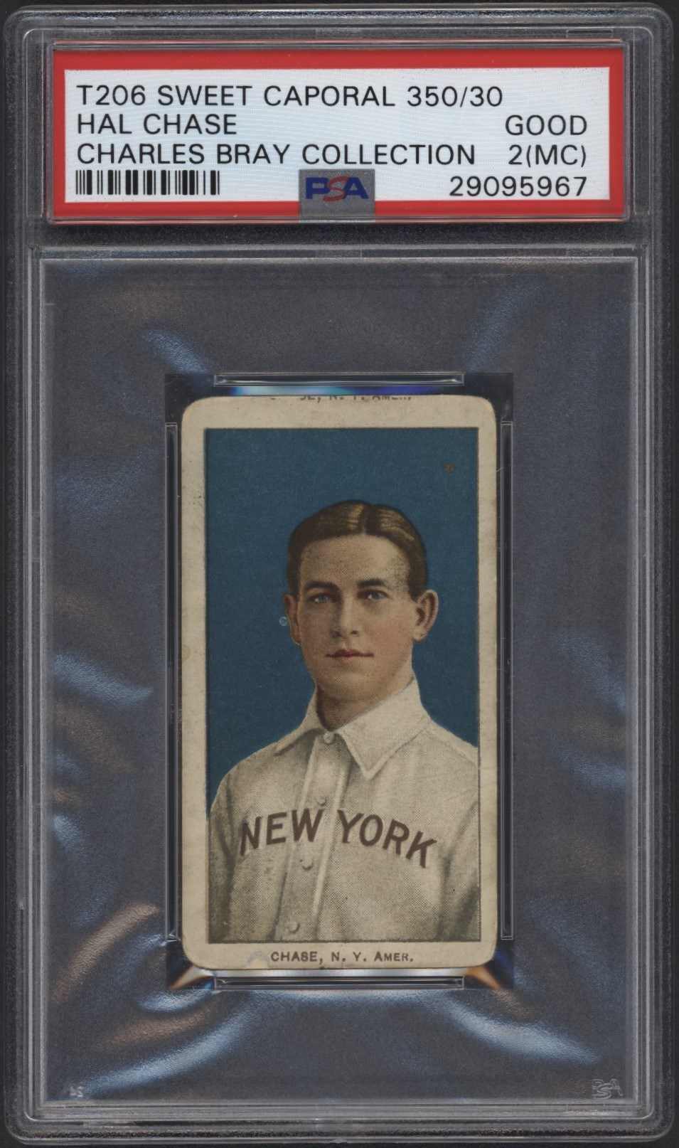 T206 Sweet Caporal 350/30 Hal Chase Blue Portrait PSA 2 From the Charles Bray Collection