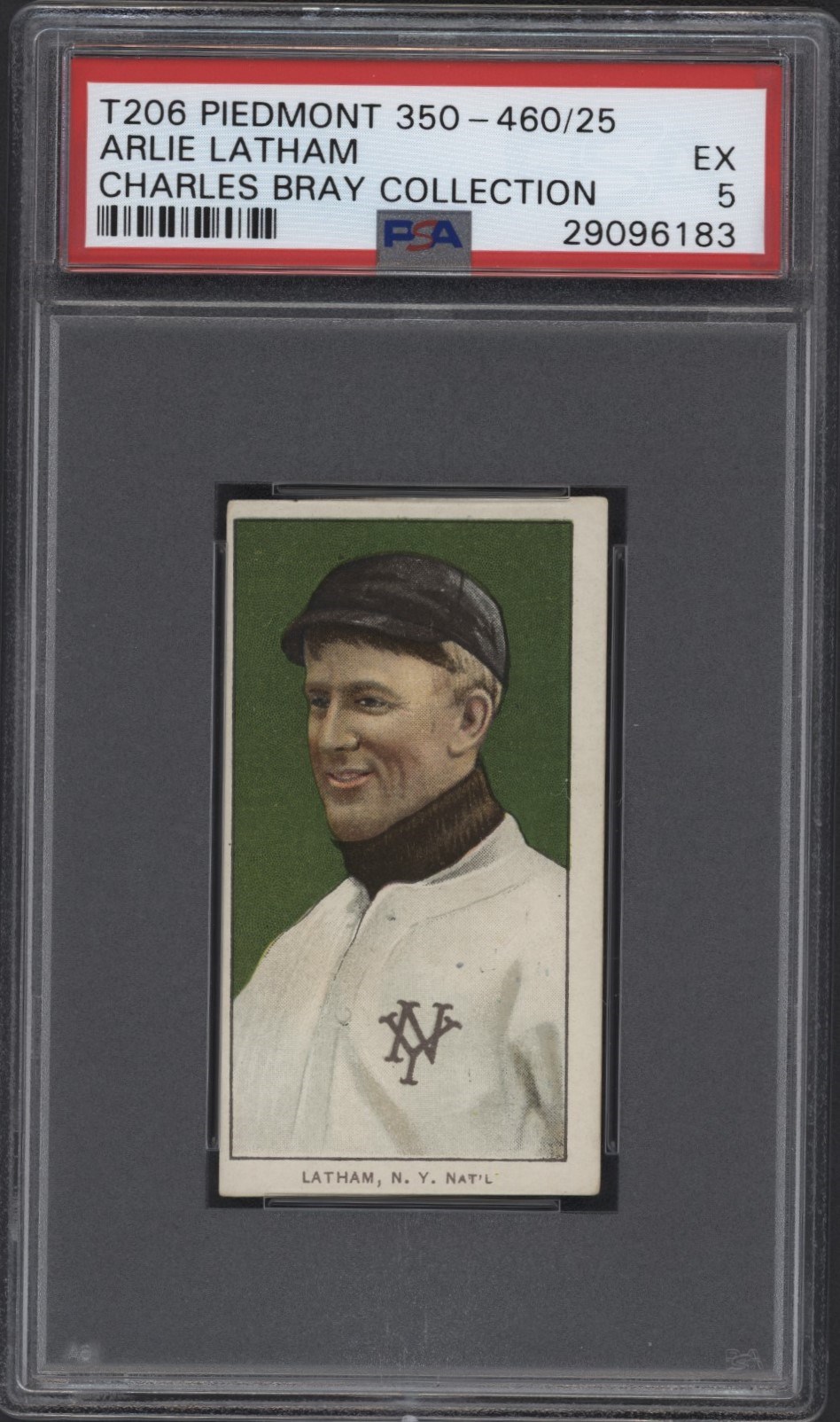 - T206 Piedmont 350-460/25 Arlie Latham PSA 5 From the Charles Bray Collection