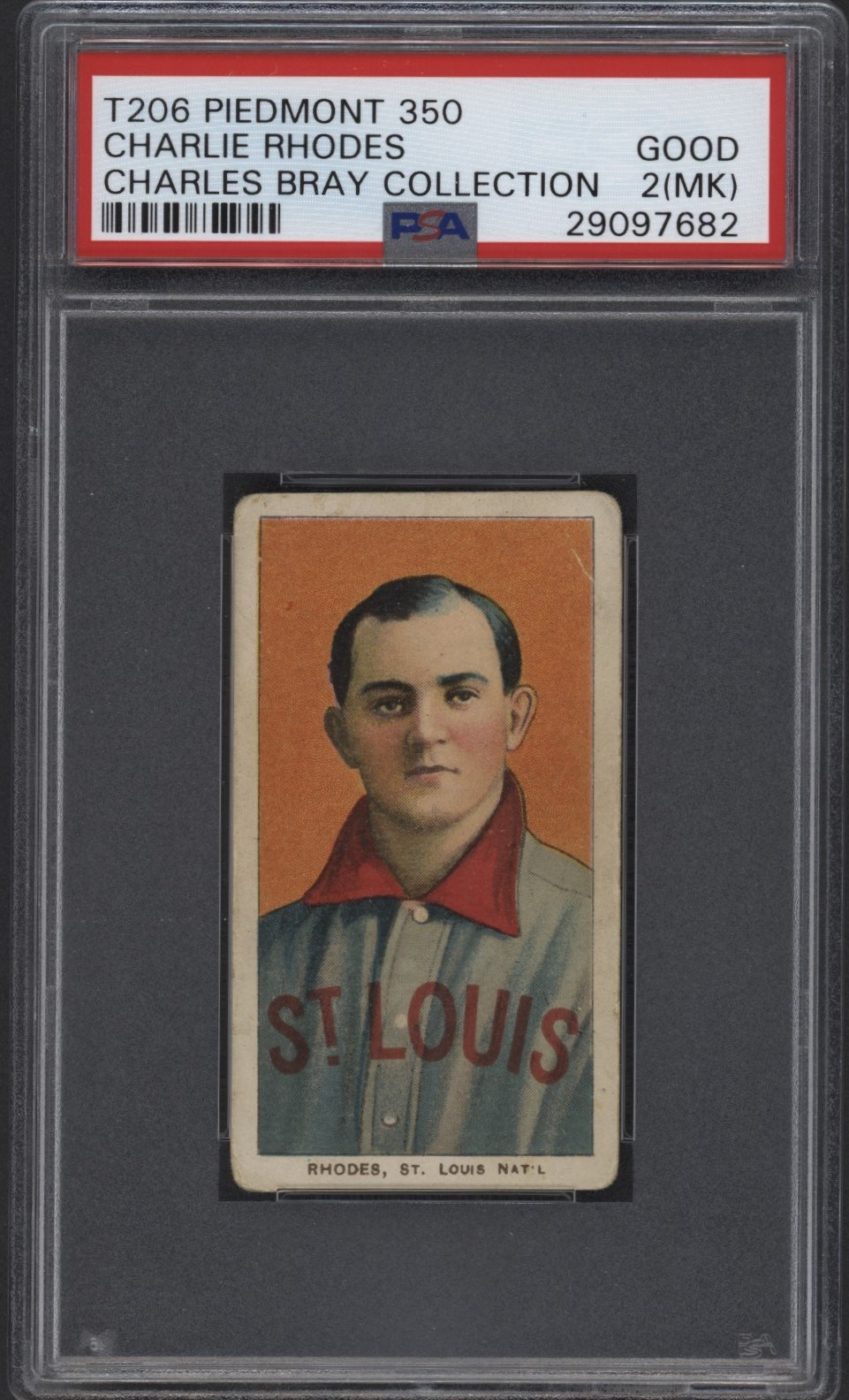 T206 Piedmont 350 Charlie Rhodes PSA 2 From the Charles Bray Collection