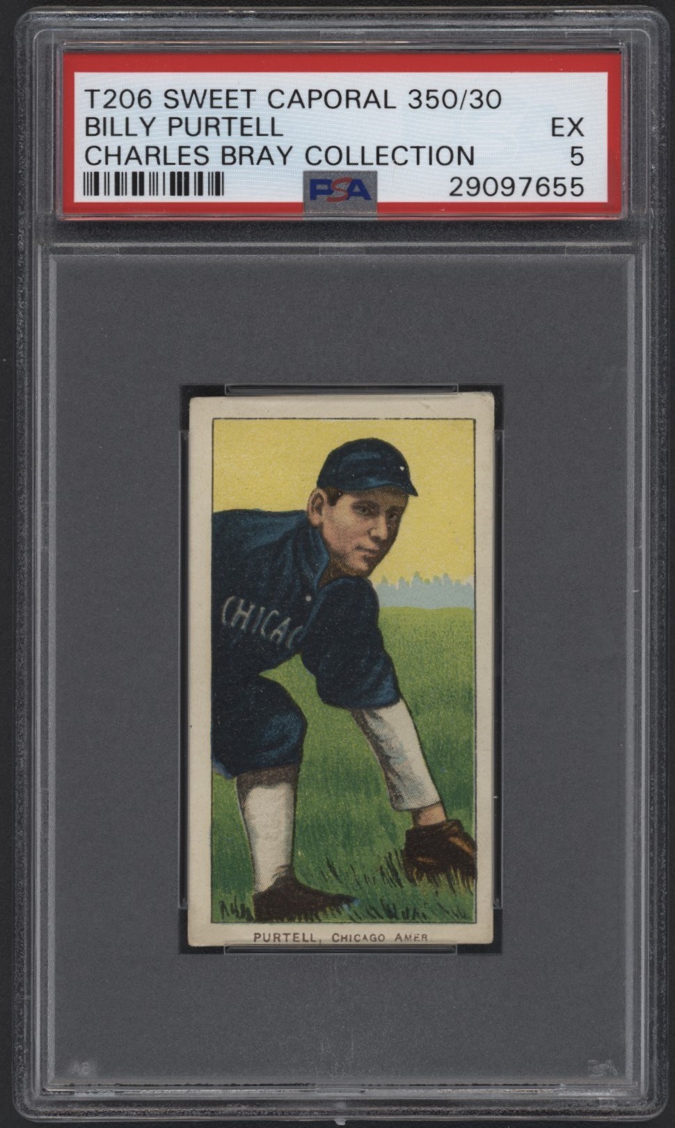 Baseball and Trading Cards - T206 Sweet Caporal 350/30 Billy Purtell PSA EX 5 From the Charles Bray Collection