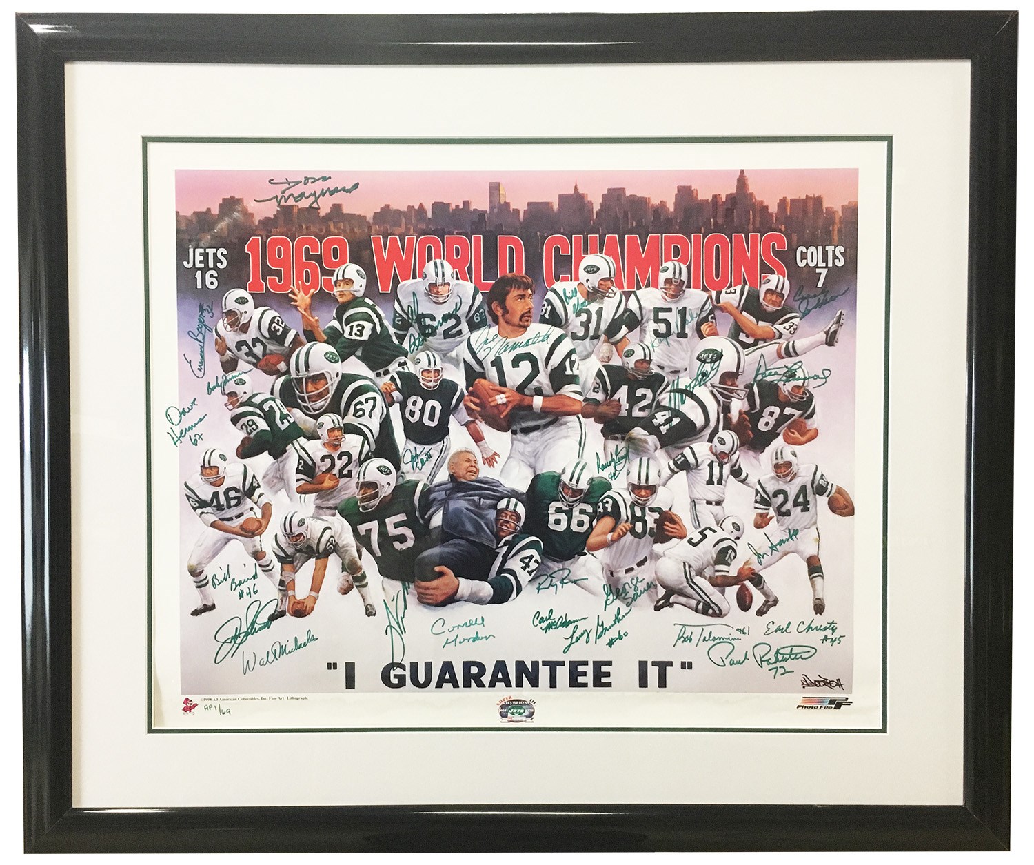 - 1969 Super Bowl Champion NY Jets Team Signed Lithograph (AP 1/69)