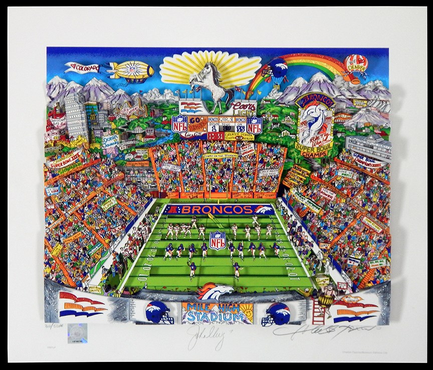 John Elway Signed Denver Broncos Artwork by Fazzino (30/50PR)