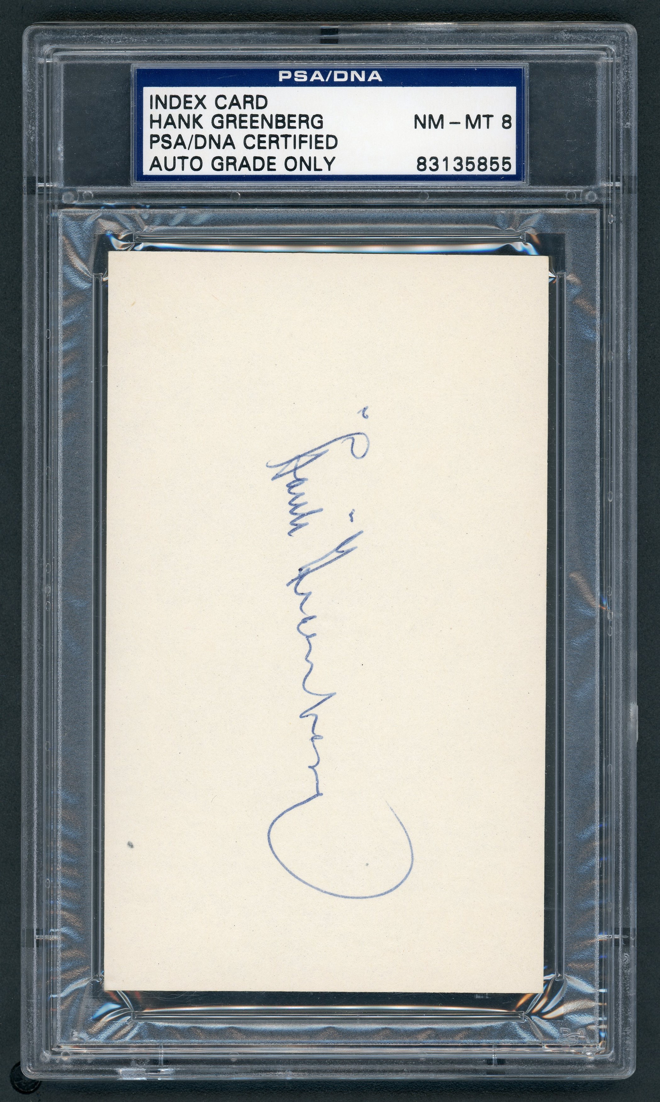 Ty Cobb and Detroit Tigers - Hank Greenberg Signed Index Card (PSA NM-MT 8)