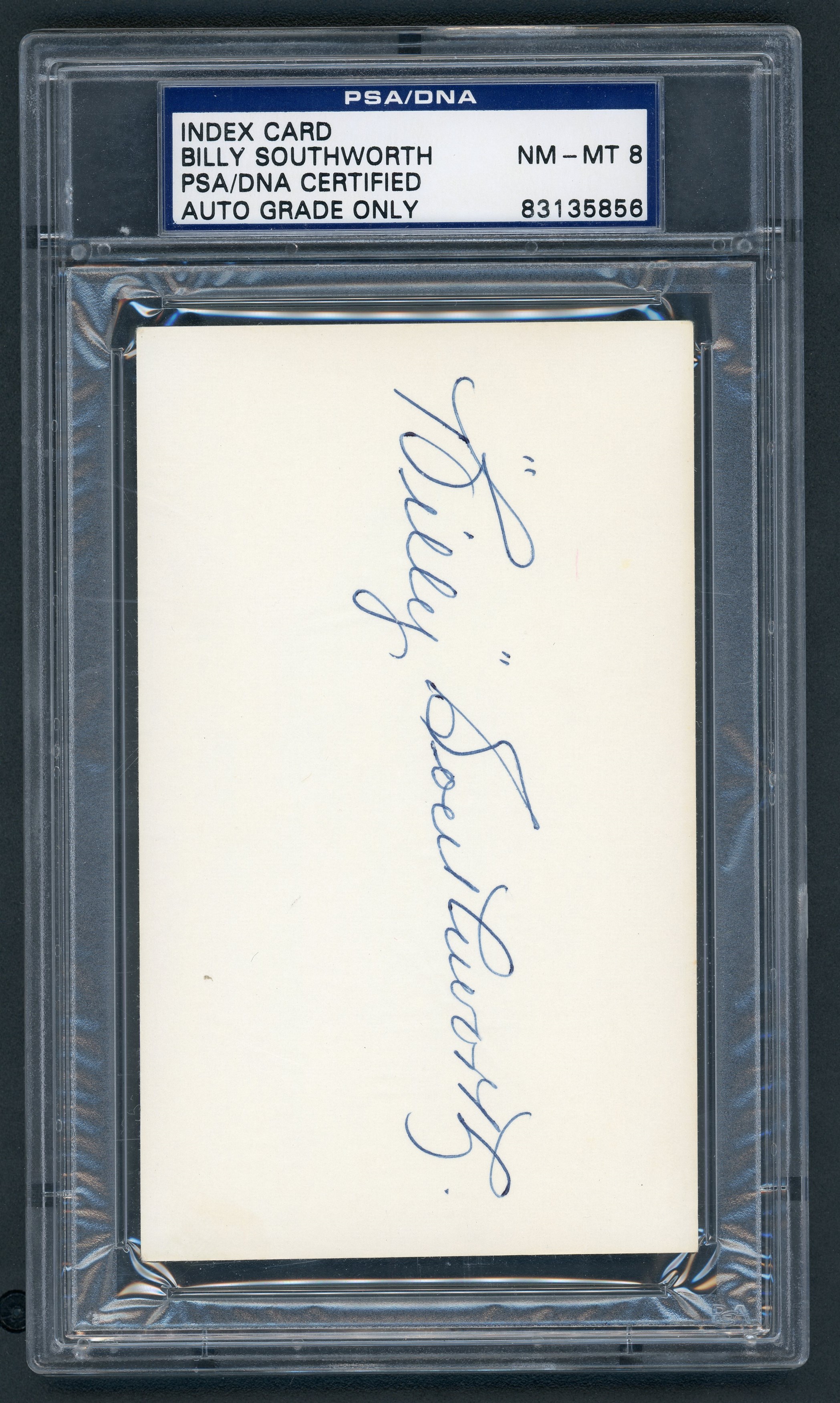 Baseball Autographs - Billy Southworth Signed Index Card (PSA NM-MT 8)