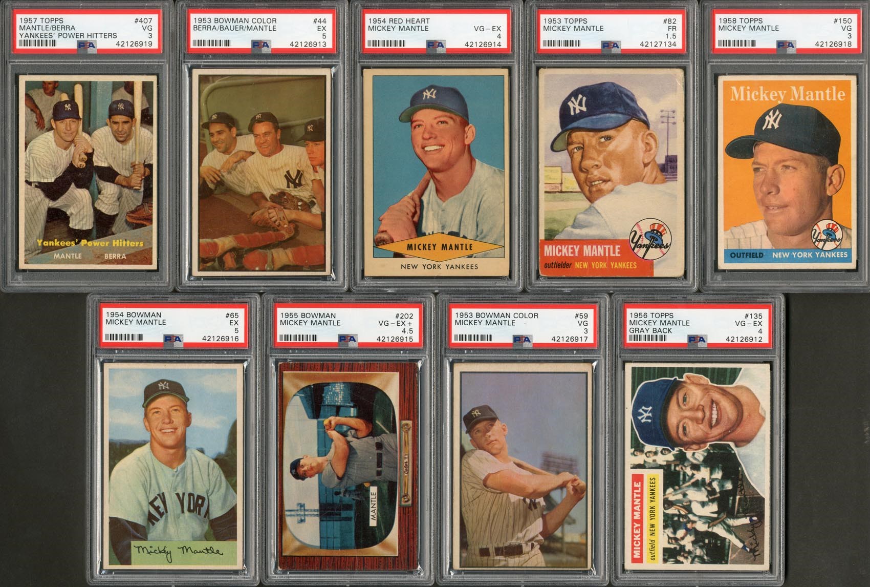 - 1953-59 Mickey Mantle Collection with Every Topps & Bowman - Nine PSA Graded (15)