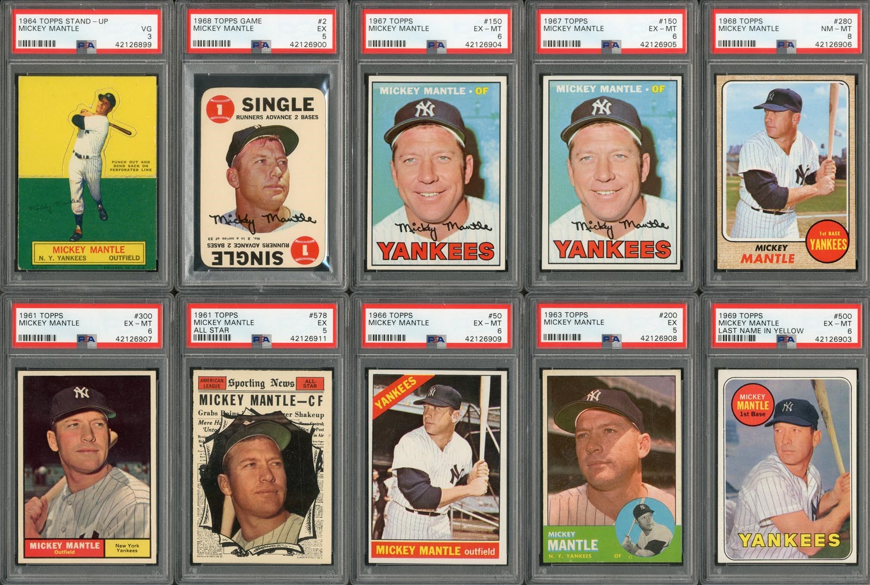 1960's Topps Mickey Mantle Complete Run w/(13) PSA Graded (28 Total)