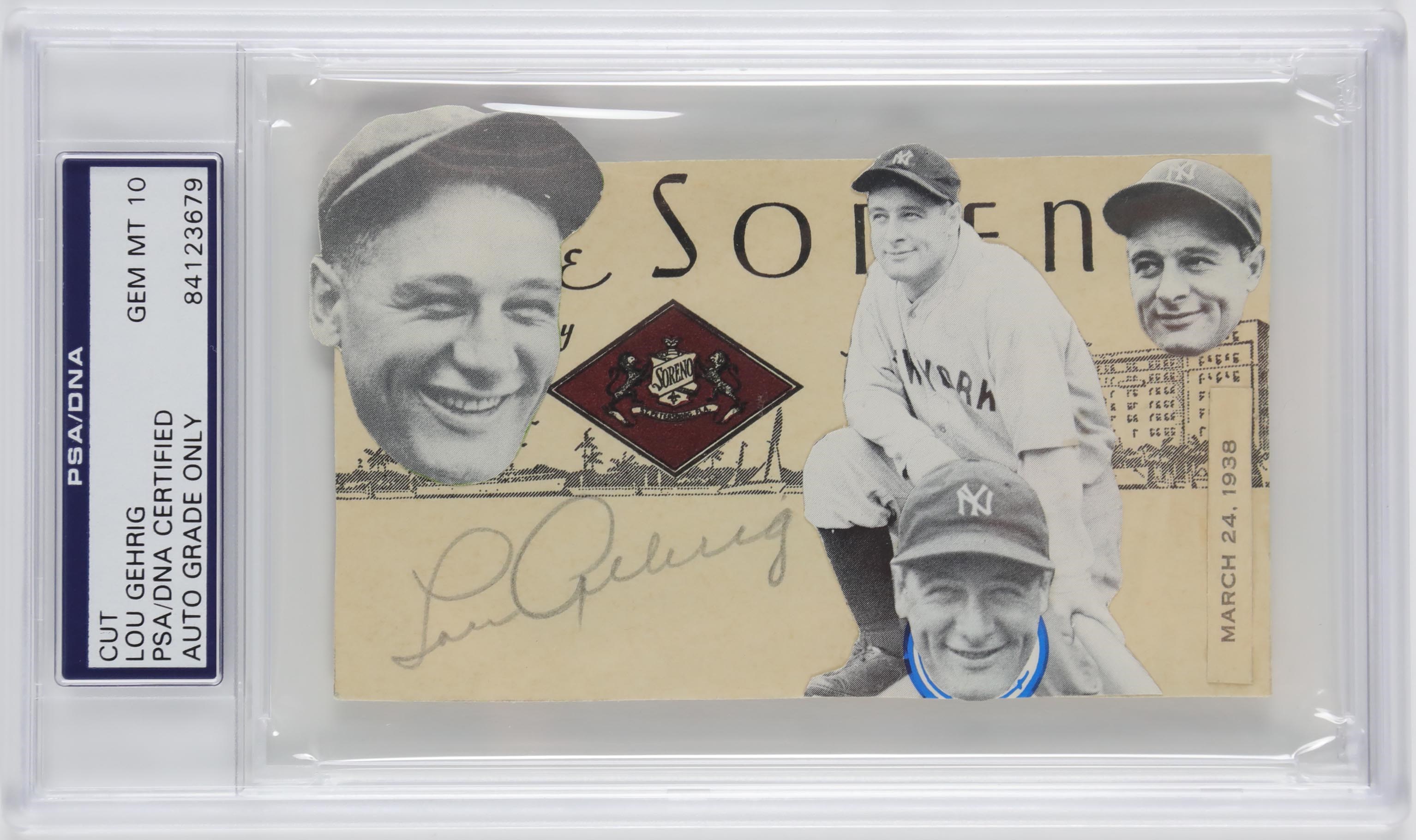 - 1938 Lou Gehrig "The Soreno" Hotel Signed Card (PSA GEM MINT 10)