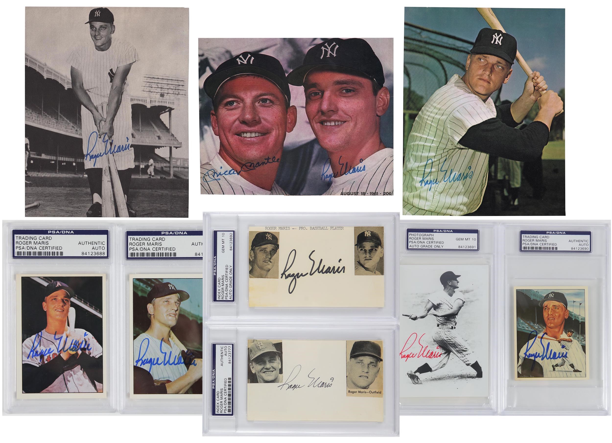 Quality Roger Maris Autograph Collection w/Mantle & Maris Photo - All PSA Certified (9)