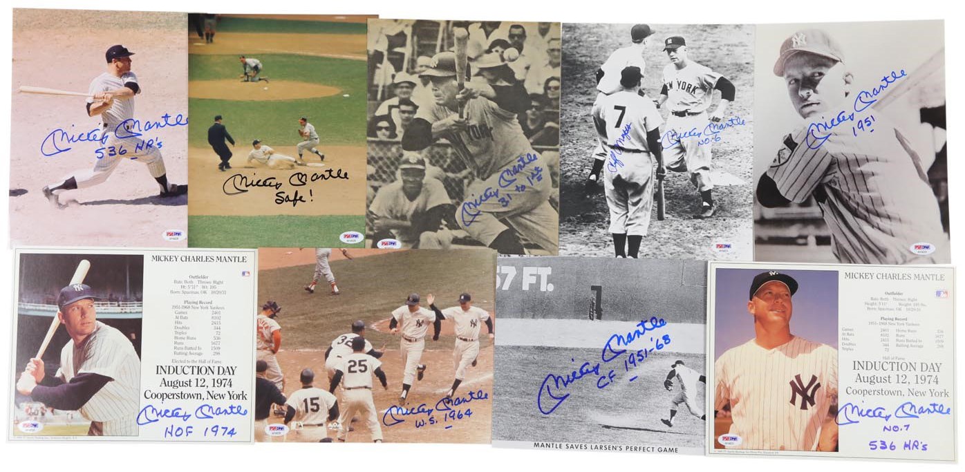 Choice Mickey Mantle Signed Inscribed Photographs - All PSA Certified (9)