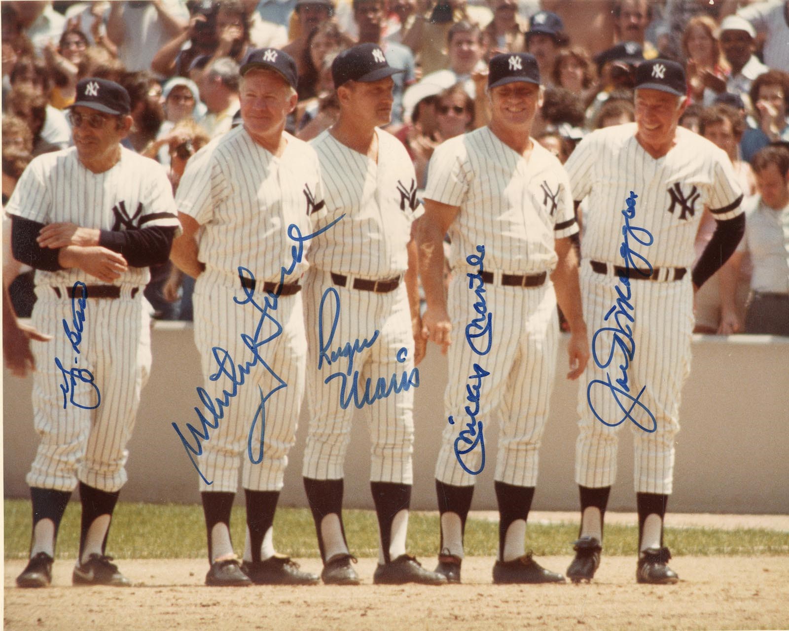Kubina And The Mick - Yankee Legends Signed Old Timers Day Photograph w/Mantle & Maris (PSA)