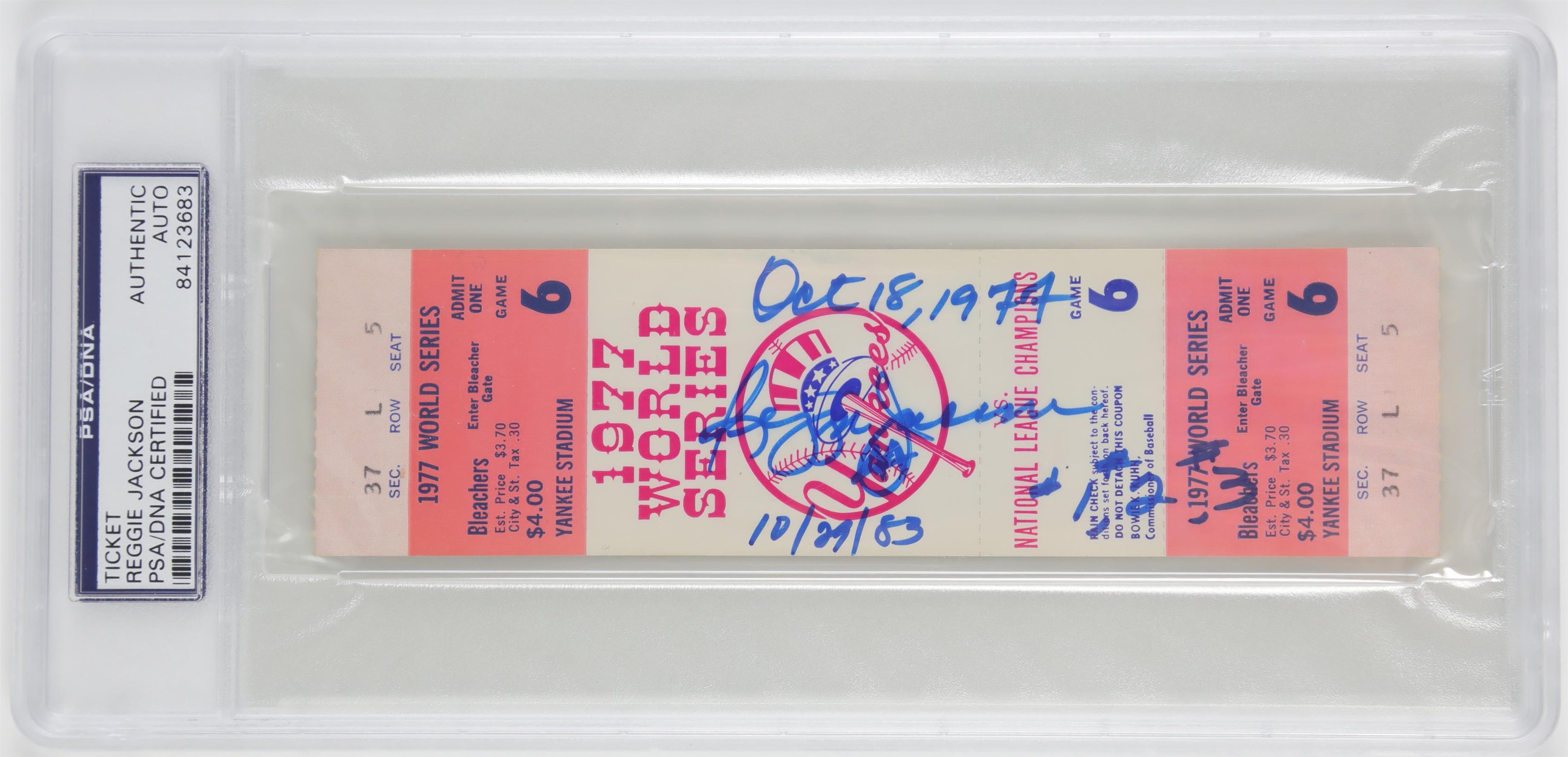 NY Yankees, Giants & Mets - Gorgeous Reggie Jackson Signed 1977 World Series Game 6 Full Ticket (PSA)