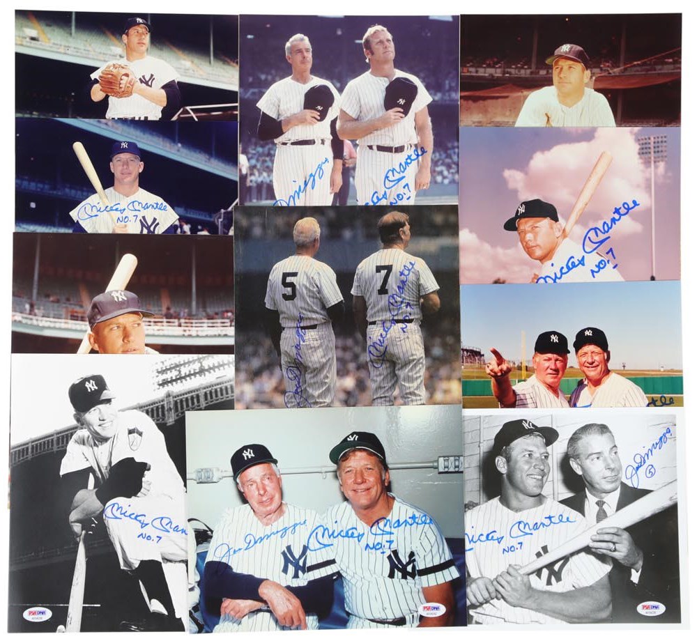 Mickey Mantle "No.7" Signed Photographs Lot of 11 - Some with DiMaggio (All PSA Certified)