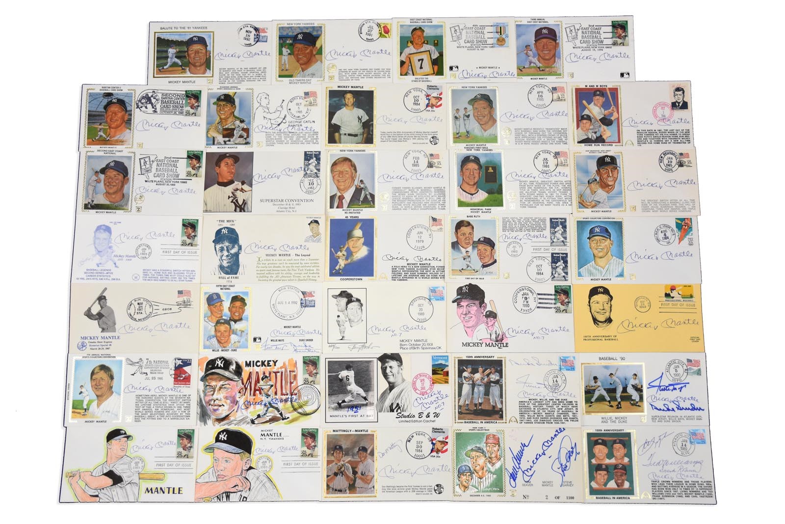 Kubina And The Mick - Mickey Mantle Signed First Day Cover Collection (34)
