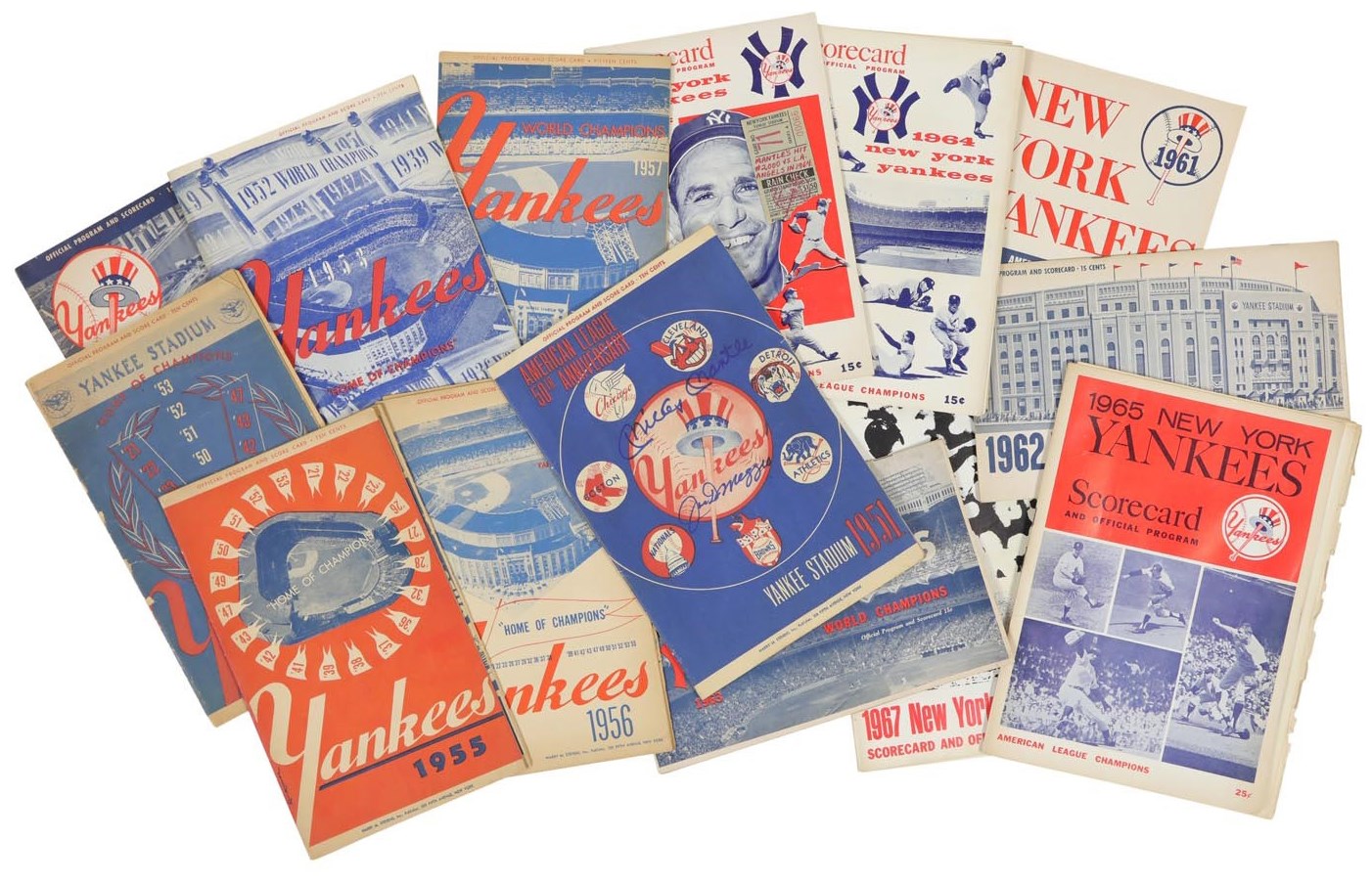 Kubina And The Mick - 1950s-60s New York Yankees Program, Ticket & Scorecard Collection w/1951 Mantle & DiMaggio Signed (30+)