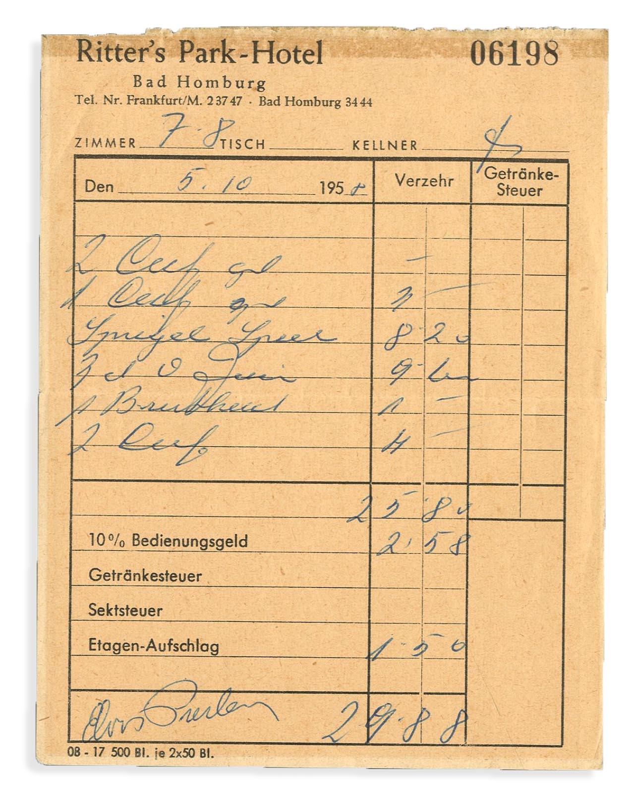 - 1958 Elvis Presley Signed Receipt from His Military Days in Germany (PSA MINT 9)