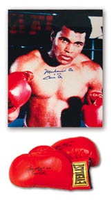 Muhammad Ali Signed Photograph (23x27" framed) & Boxing Gloves