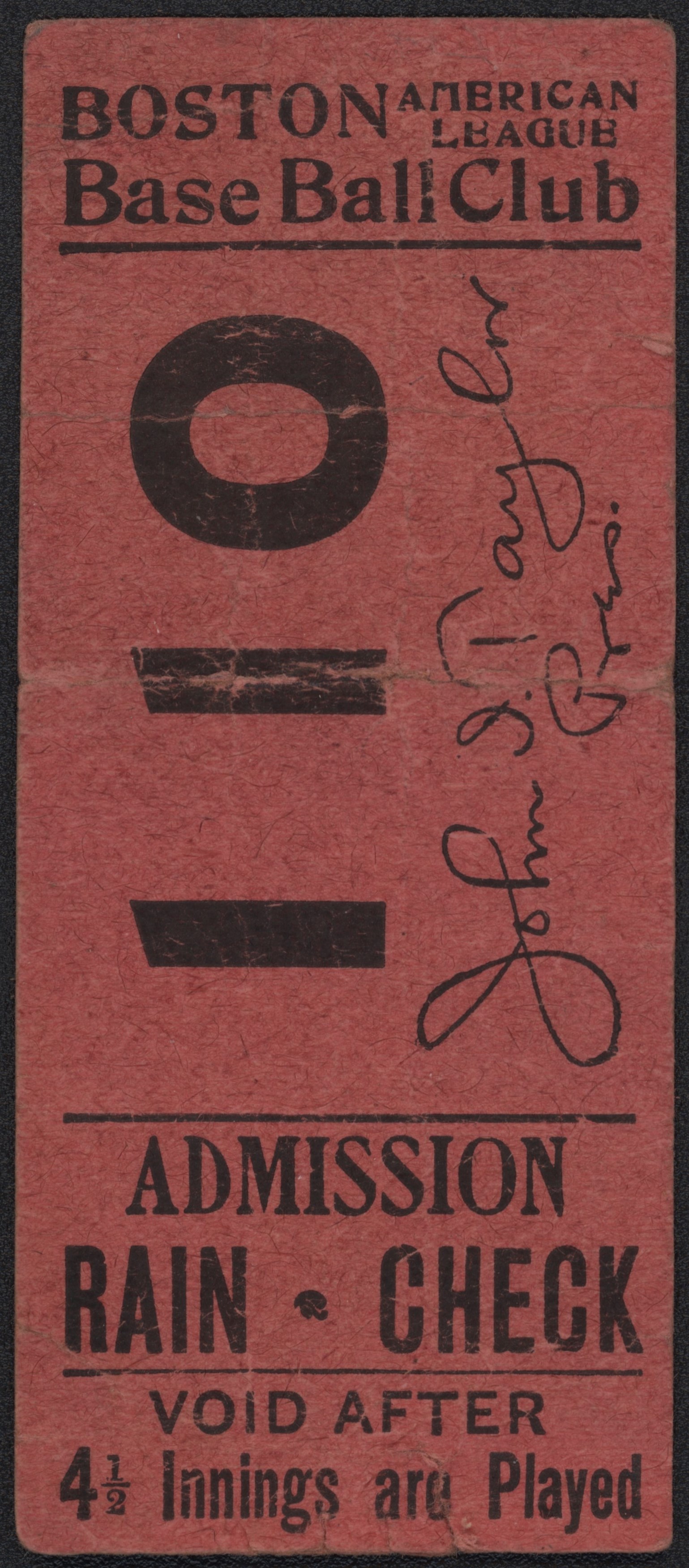 Tickets - 1904-11 Boston Red Sox Ticket Stub