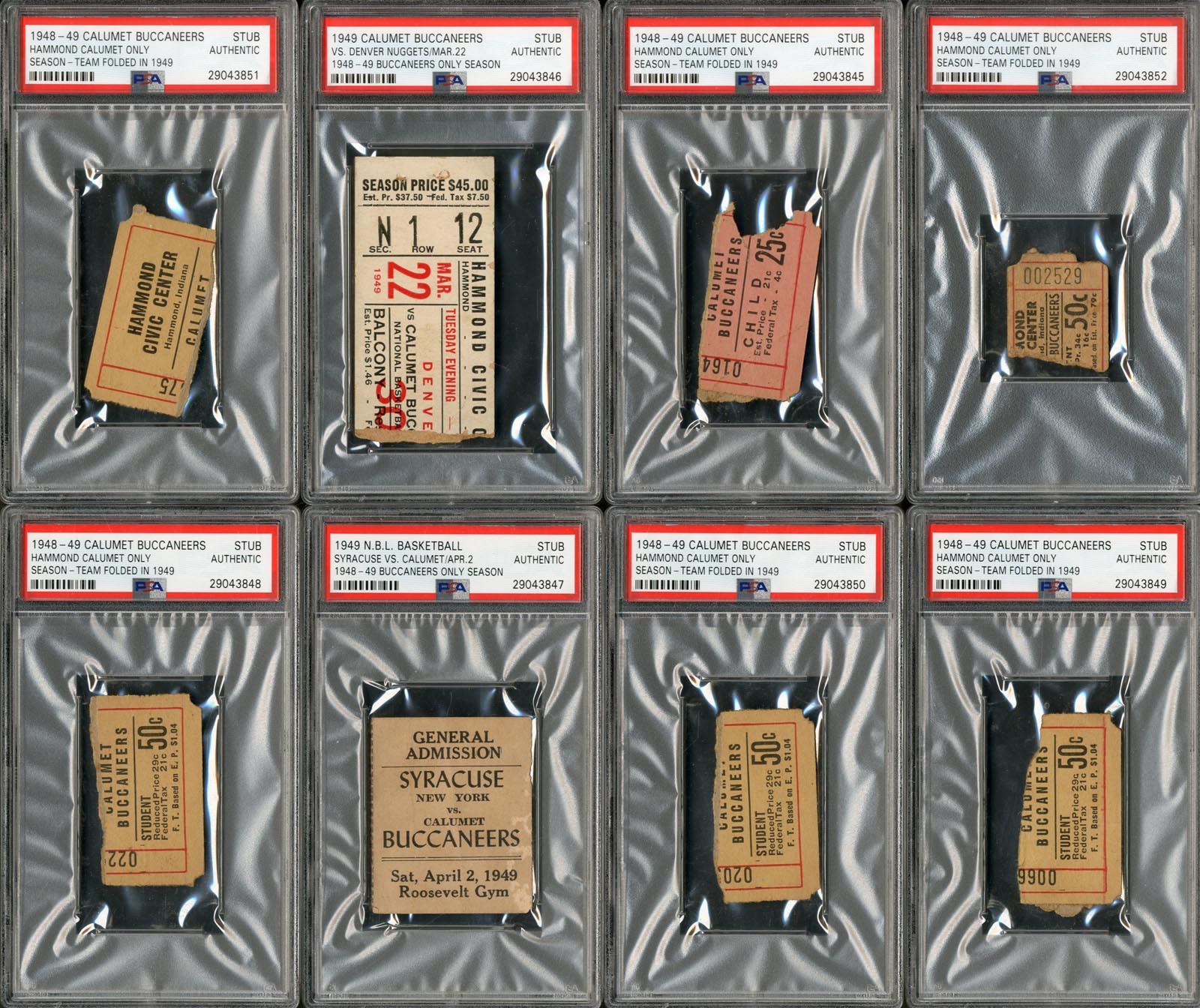 - 1948-49 Calumet Buccaneers NBA Tickets (8)