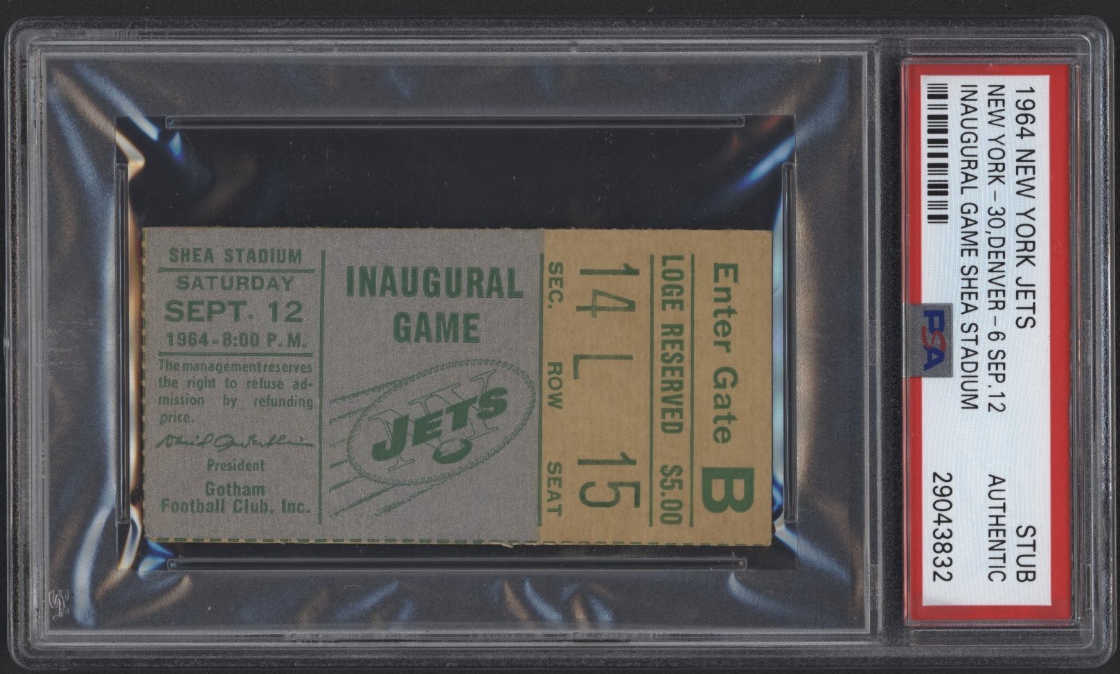 1964 New York Jets Inaugural Game at Shea Stadium Ticket Stub