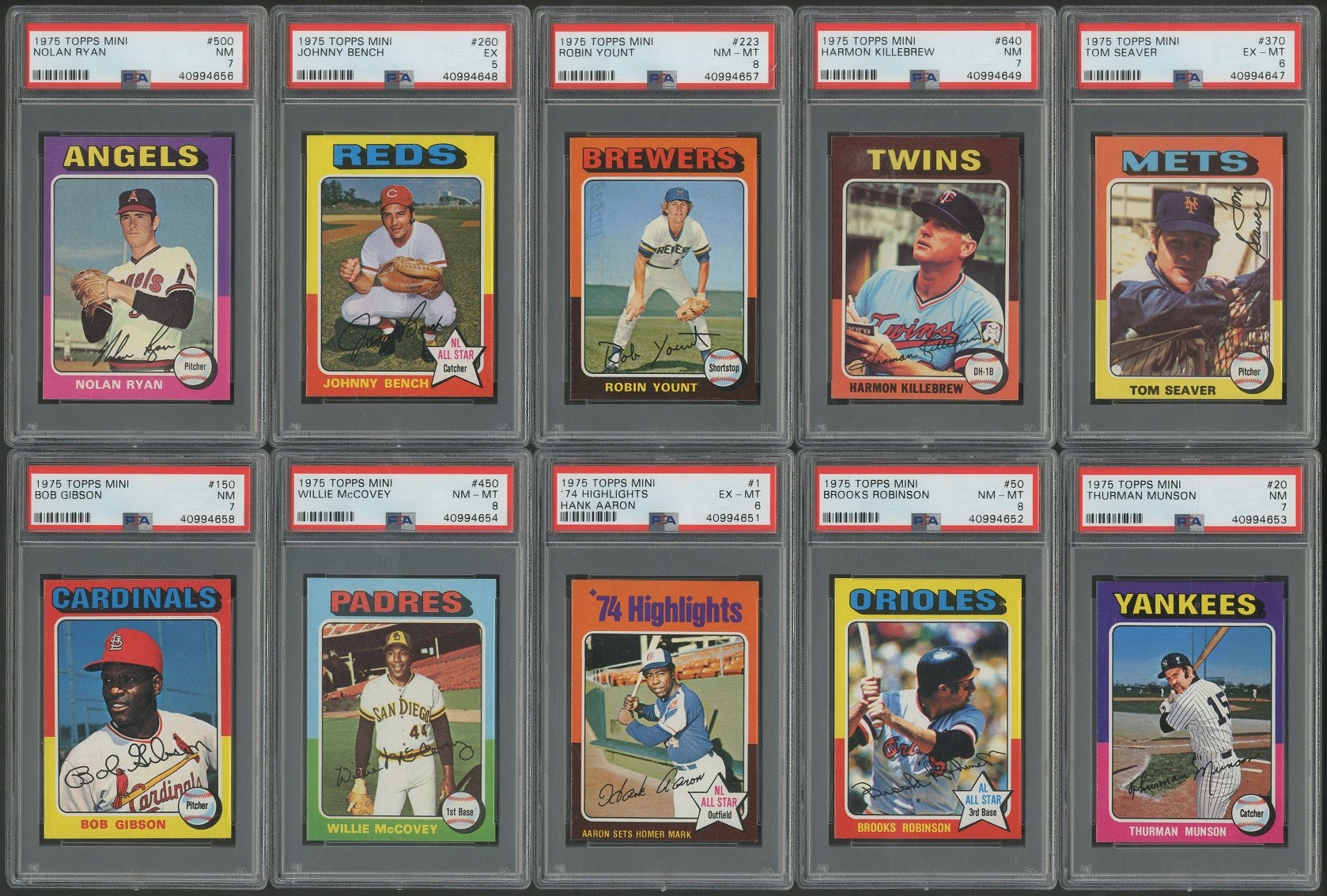 Baseball and Trading Cards - High Grade 1975 Topps Mini PSA Graded Collection w/PSA 8 Yount (12)