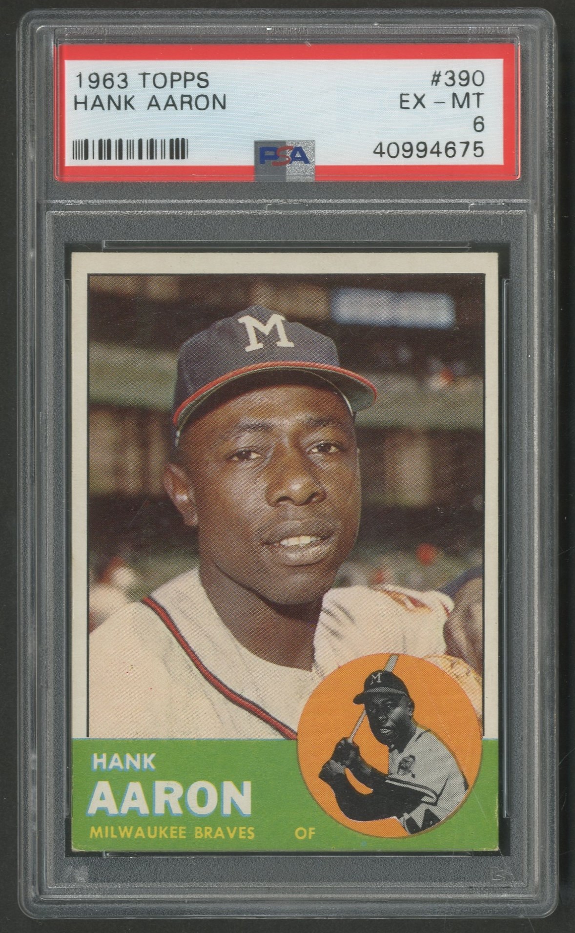 Baseball and Trading Cards - 1963 Topps #390 Hank Aaron (PSA EX-MT 6)