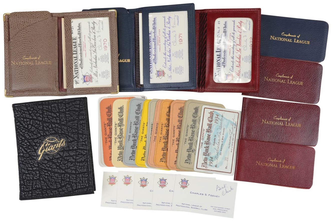 NY Yankees, Giants & Mets - New York Giants Employee Collection w/1930s-50s Passes & Leather Bound Playing Cards (40+)