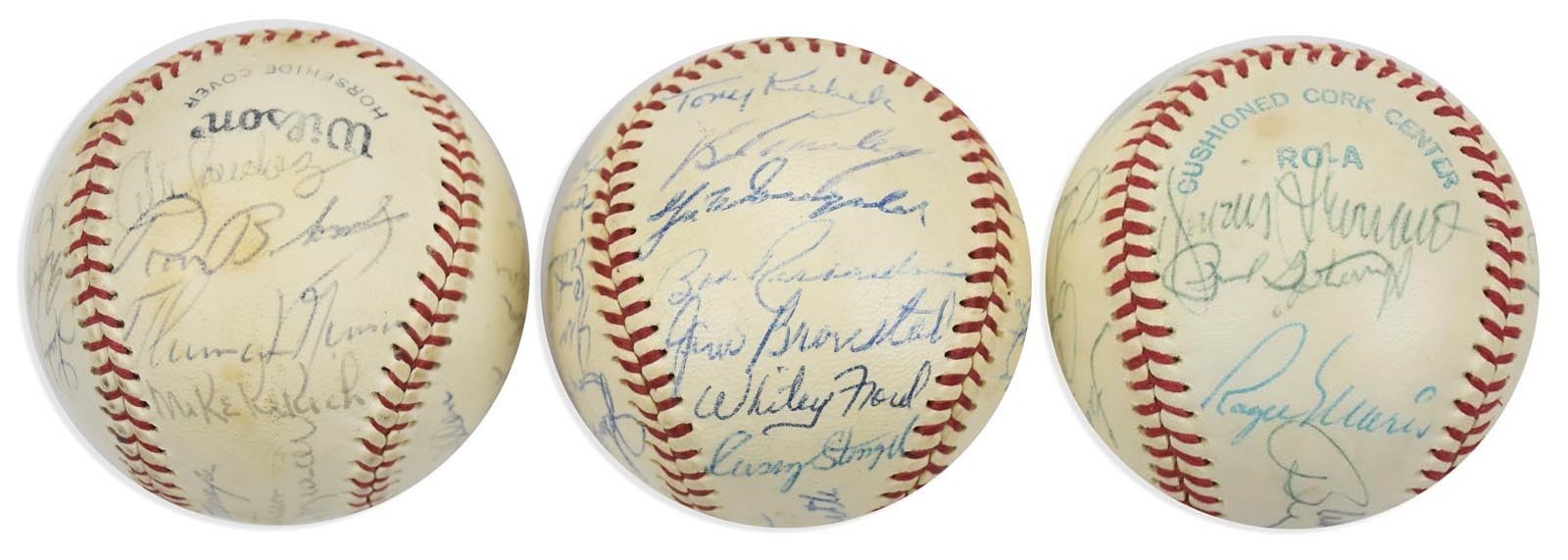 1950s-70s New York Yankees Team Signed Baseballs w/Munson & Maris (3)